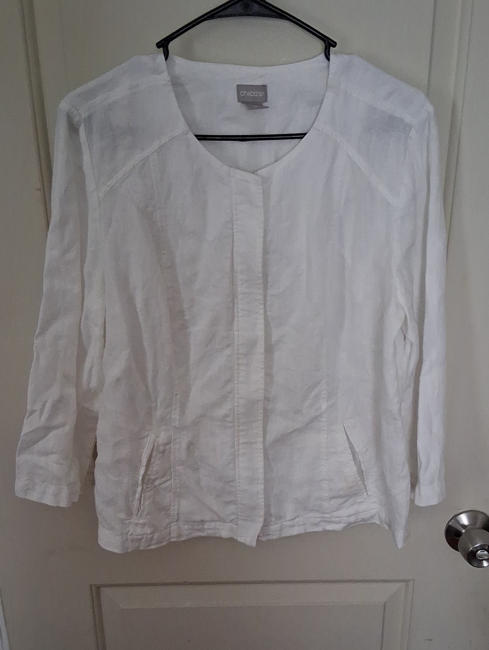 Chico's White Lightweight Open-Front Linen Jacket
